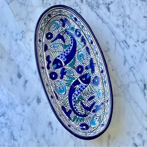 Le Souk Tunisia • Blue and White Fish Design • Oval Platter